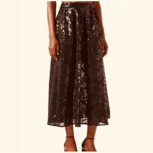 Vintage Maxi skirt Formal Jacquart Tulle Brown Floral Wool blend Shiny Sz 10